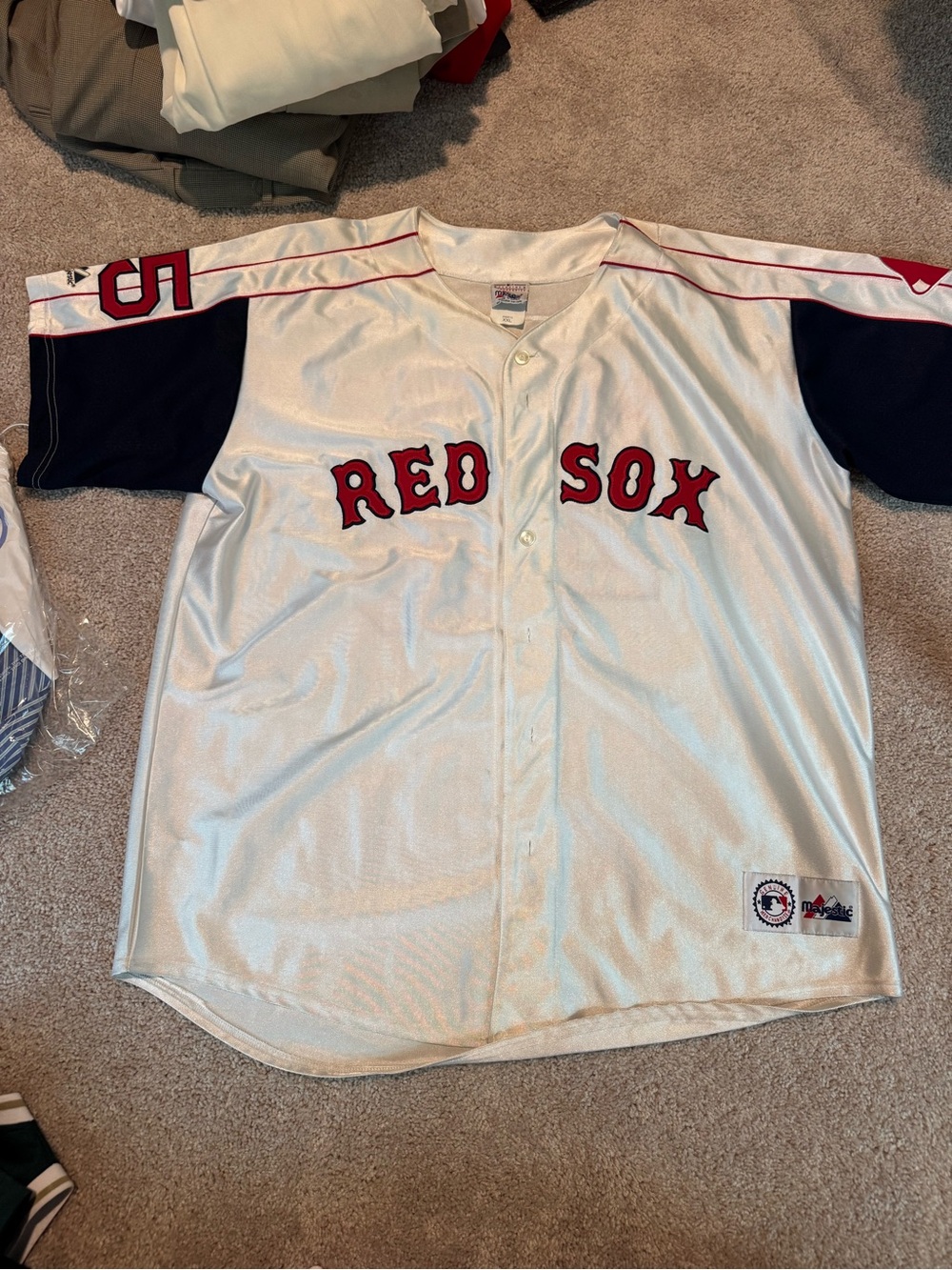 Pedro MartinezMajestic White Red Navy Boston Red Sox Youth Jersey